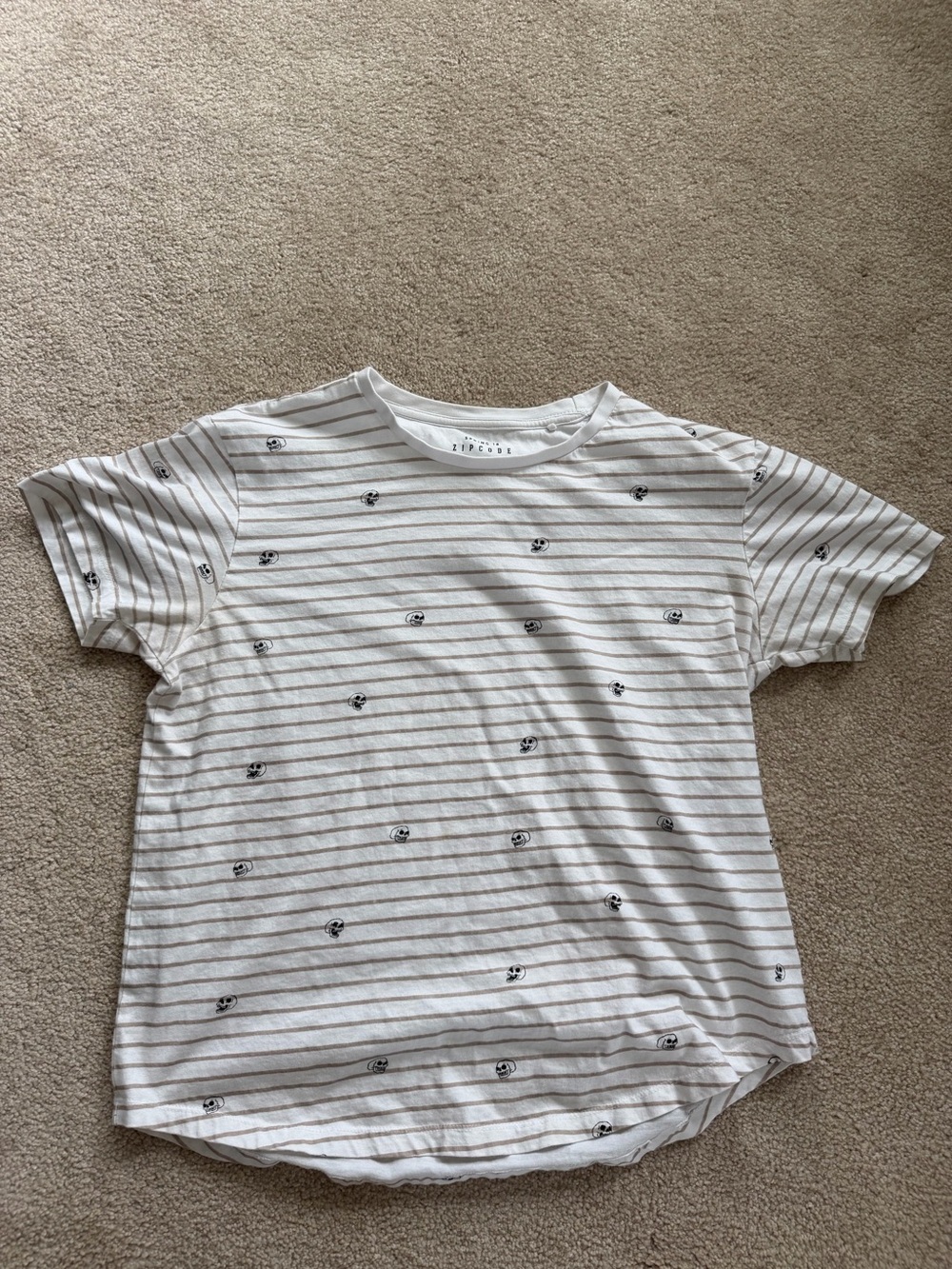 White & Light Gray Striped Short Sleeve Tee